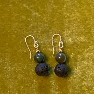 Bloodstone Lava Rock Dangle Earrings